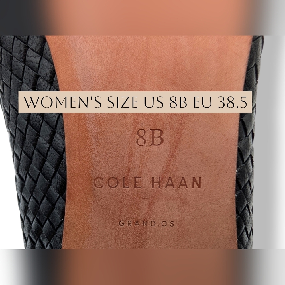 Cole Haan Grand.OS Women's Size 8B Woven Genuine Black Leather Heels Closed Toe - Picture 13 of 17